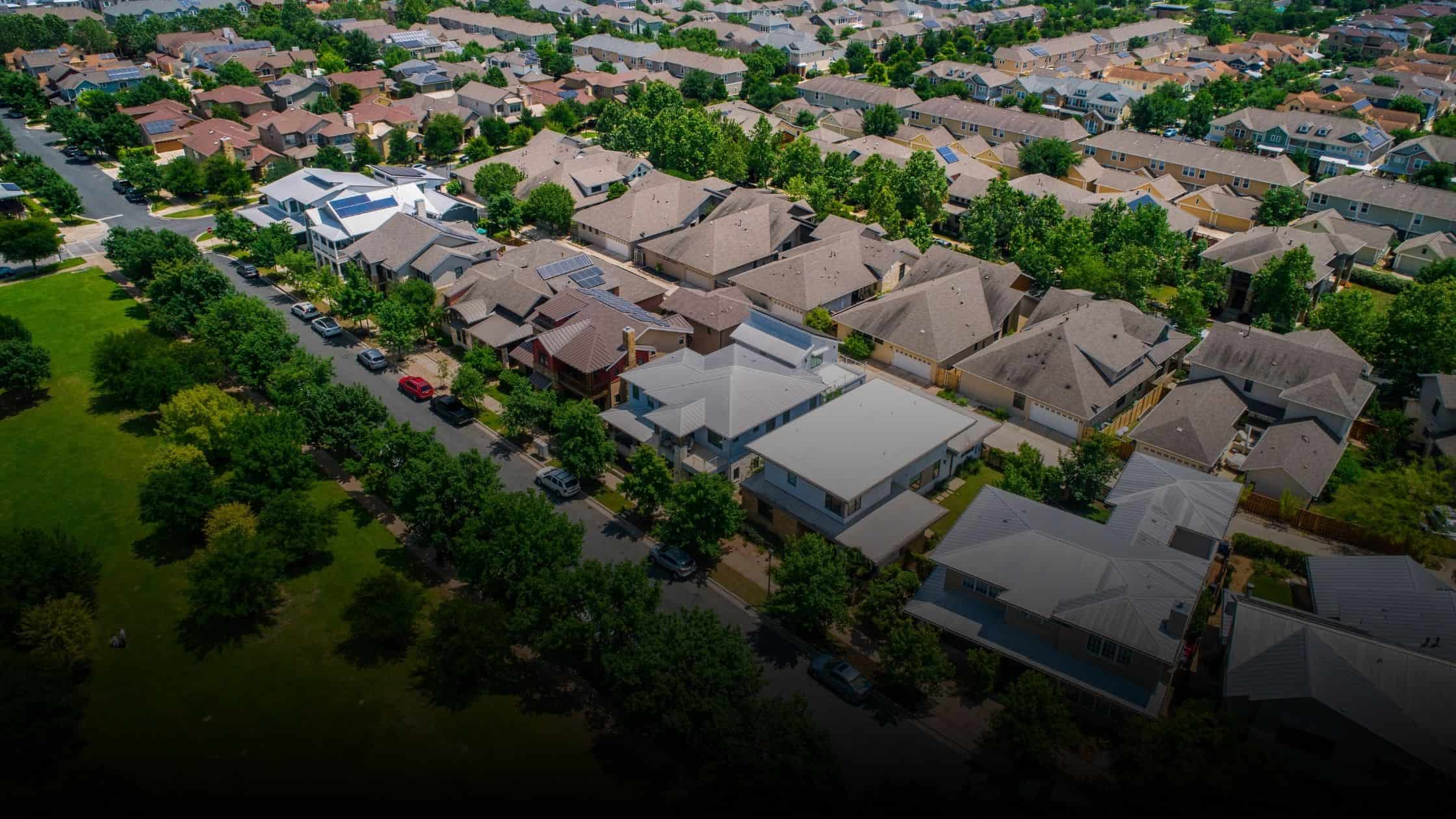 Aerial photo of a suburban neighborhood